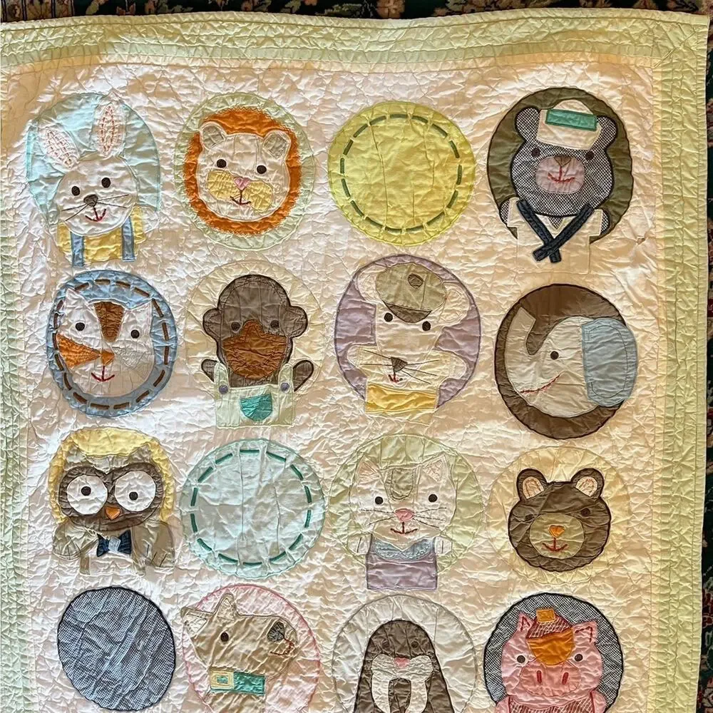 Whimsical Land of Nod Animal Crib Quilt Baby Blanket Play Mat Nursery Decor